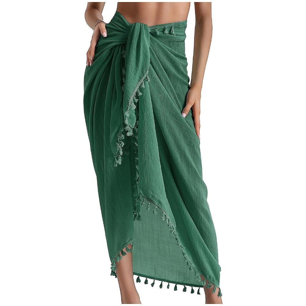 Beach Sarong Pareo Womens Semi-Sheer Swimwear 20-atrovirens-long - Picture 1 of 6